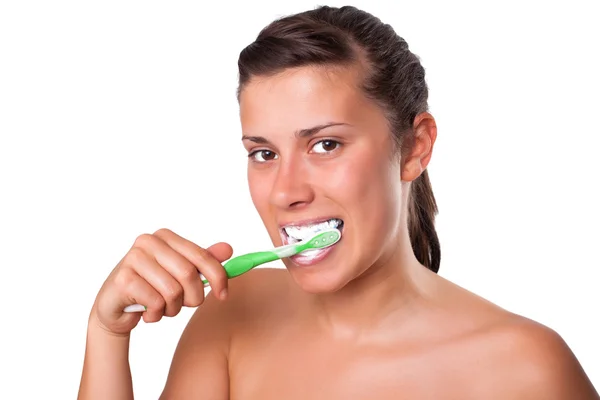 Dívka si čistí zuby — Stock fotografie