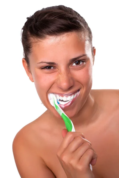 Gadis yang menggosok giginya — Stok Foto