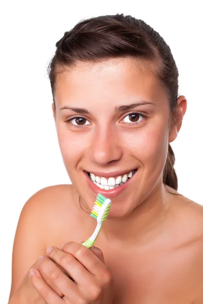 Κορίτσι που βουρτσίζει τα δόντια της — Φωτογραφία Αρχείου