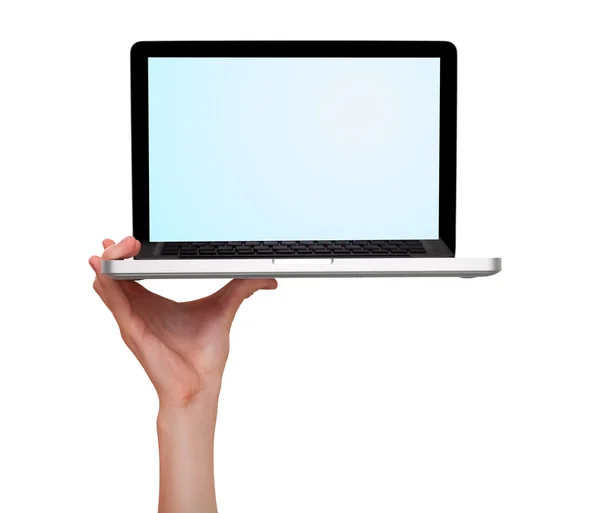 Male hand holding a laptop — Stock Photo, Image