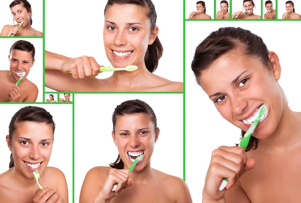 stock image Sequences of girl brushing her teeth