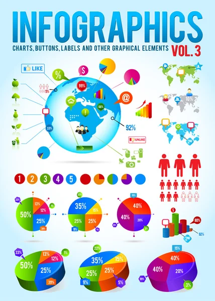 Collezione vettoriale infografica colorata con grafici — Vettoriale Stock