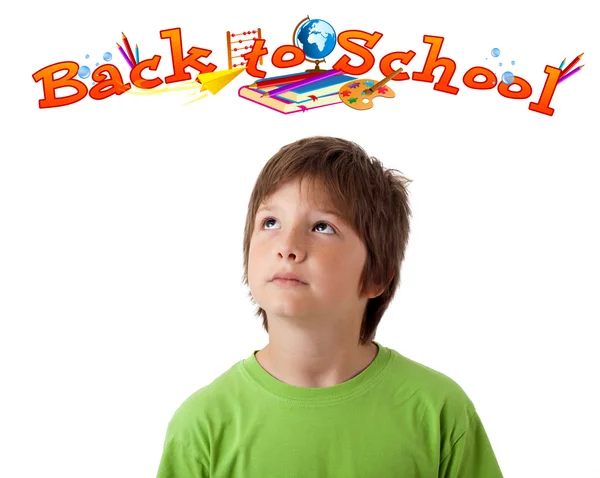 Chlapec se zpět do školy téma izolované na bílém — Stock fotografie