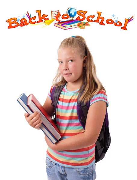 Girl with back to school theme isolated on white — Stock Photo, Image