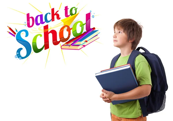 Kid med tillbaka till skolan tema isolerad på vit — Stockfoto