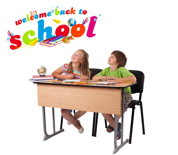 Kinderen met terug naar school thema geïsoleerd op wit — Stockfoto