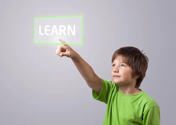 Kid touching LEARN button — Stock Photo, Image