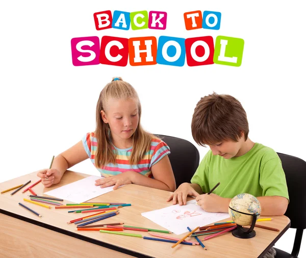 Kids with back to school theme isolated on white — Stock Photo, Image