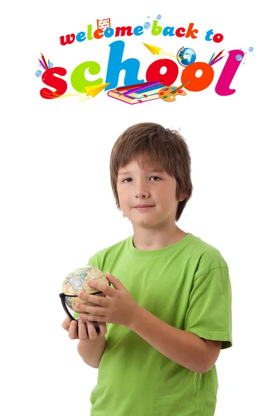 Chlapec s zpět do školy téma izolované na bílém — Stock fotografie