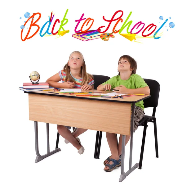 Çocuklarla arka beyaz izole okul Tema — Stok fotoğraf
