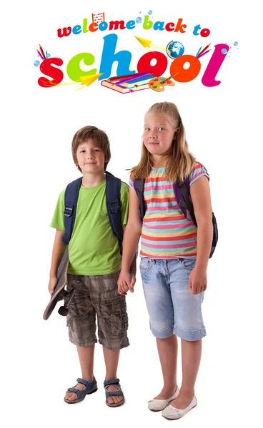 Kinderen met terug naar school thema geïsoleerd op wit — Stockfoto