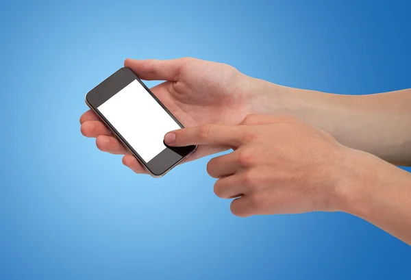 Bir smartphone tutan bir erkek eli — Stok fotoğraf