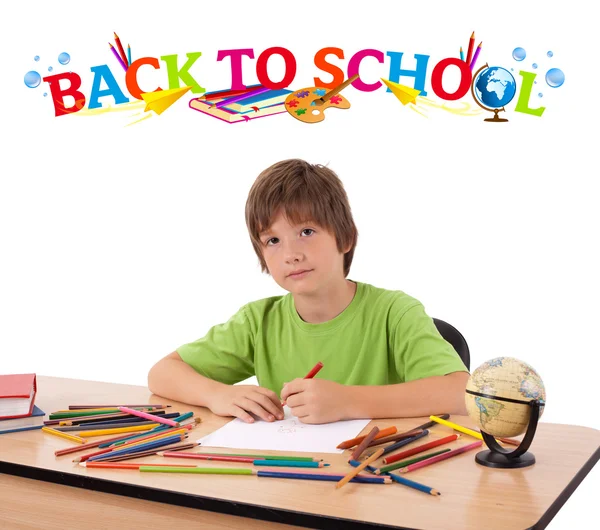 Kid with back to school theme isolated on white Royalty Free Stock Images