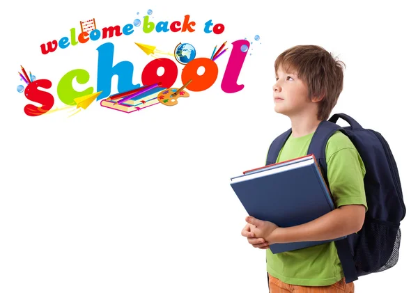 Kid with back to school theme isolated on white — Stock Photo, Image