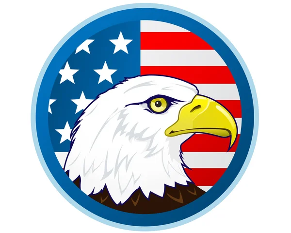Águila calva y bandera americana — Vector de stock