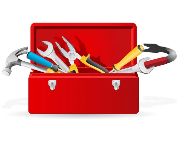 Caja de herramientas roja con herramientas — Vector de stock