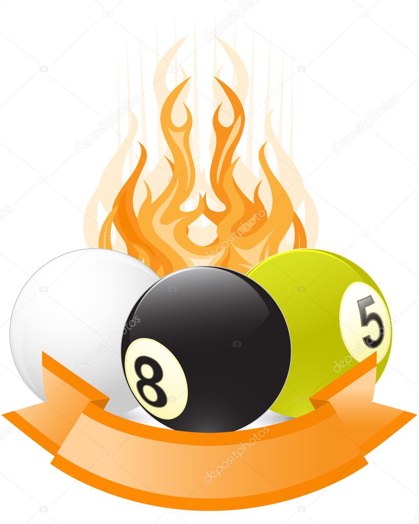 Billiard ball emblem in flame