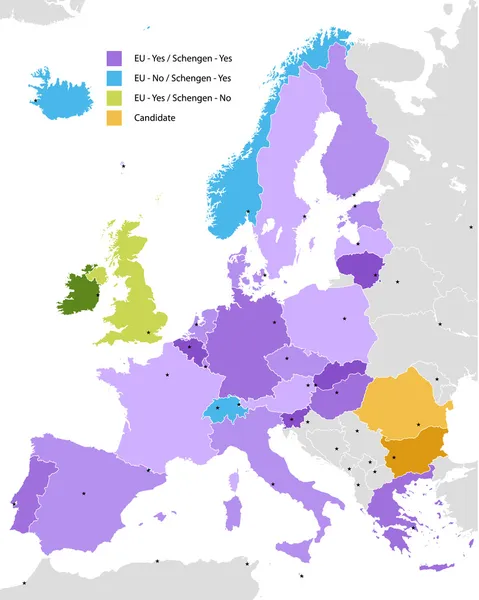 Confine dello spazio Schengen, Europa — Vettoriale Stock