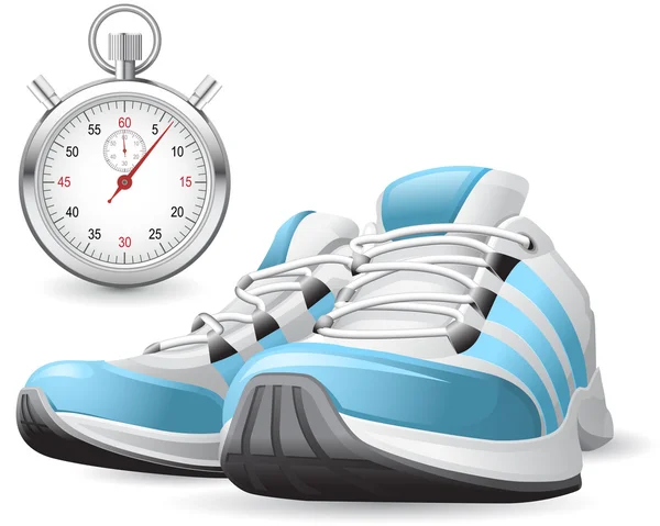 Παπούτσια για τρέξιμο και χρονόμετρο — Διανυσματικό Αρχείο