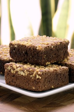 Chocolate brownies with cracked peanuts on top clipart