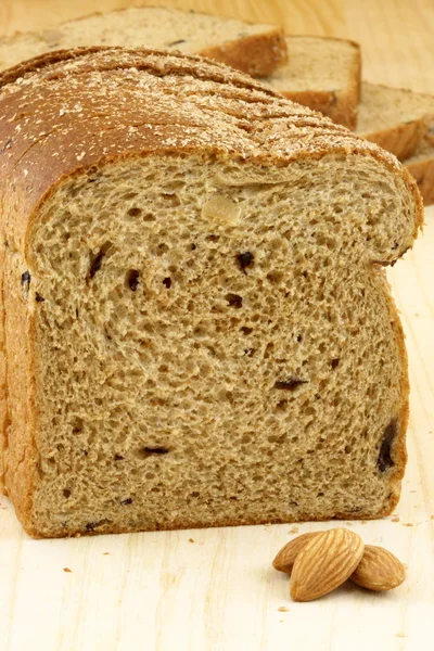 Wholegrain raisins and almonds bread — Stock Photo, Image
