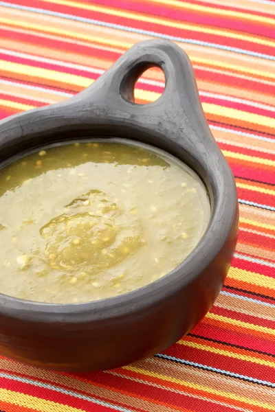 stock image Tomatillo sauce in colombian clay dish