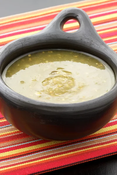 stock image Tomatillo sauce in colombian clay dish