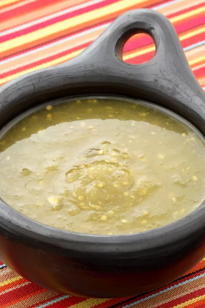 stock image Tomatillo sauce in colombian clay dish