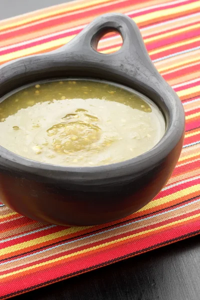 stock image Tomatillo sauce in colombian clay dish