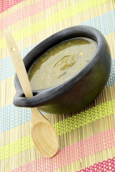 stock image Tomatillo sauce in colombian clay dish