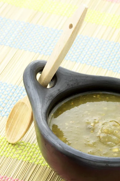 stock image Tomatillo sauce in colombian clay dish