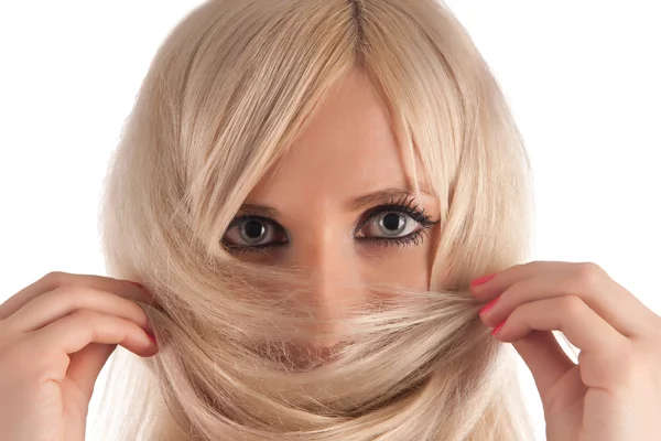 Girl, the blonde looks at you — Stock Photo, Image