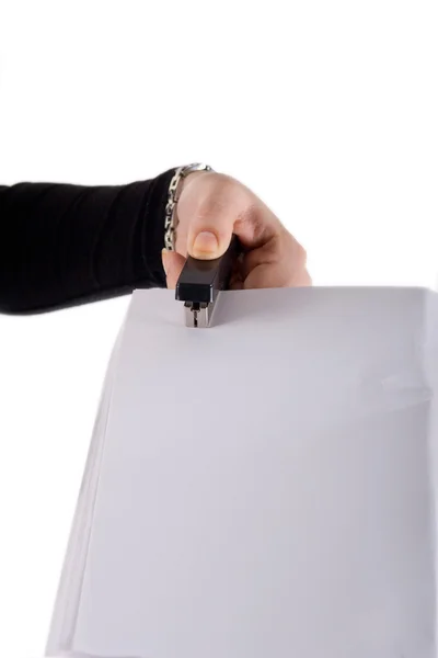Stapler with sheet of paper — Stock Photo, Image