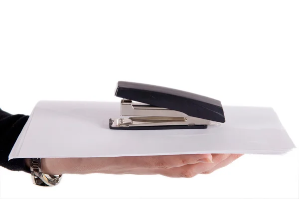 Stapler with sheet of paper — Stock Photo, Image