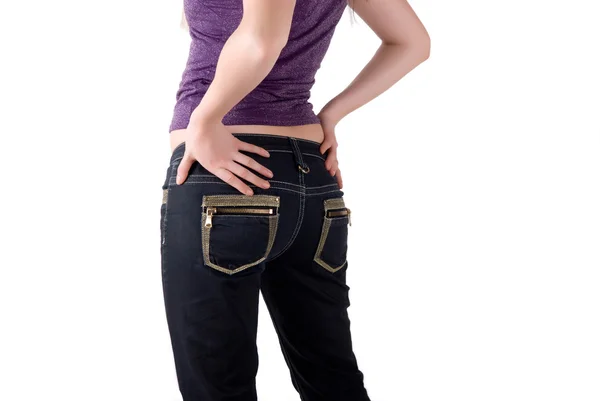 セクシーな女性のお尻を白い背景にジーンズに身を包んだ — ストック写真