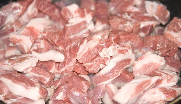 stock image Raw meat in a frying pan