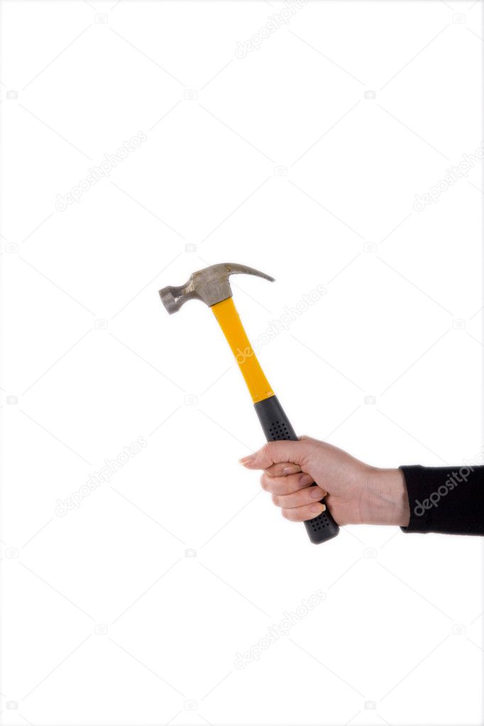 Hammering hands only, isolated over white