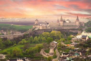 Dramatic view on the castle in Kamianets-Podilskyi clipart
