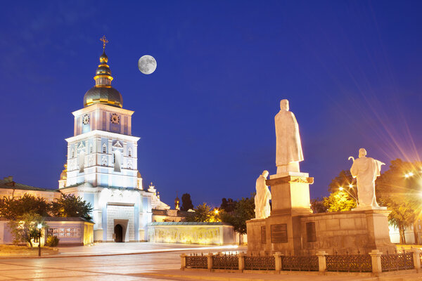 St Michael church at night in Kiev