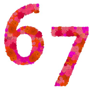 bloem alfabet van rode rozen, tekens 6-7