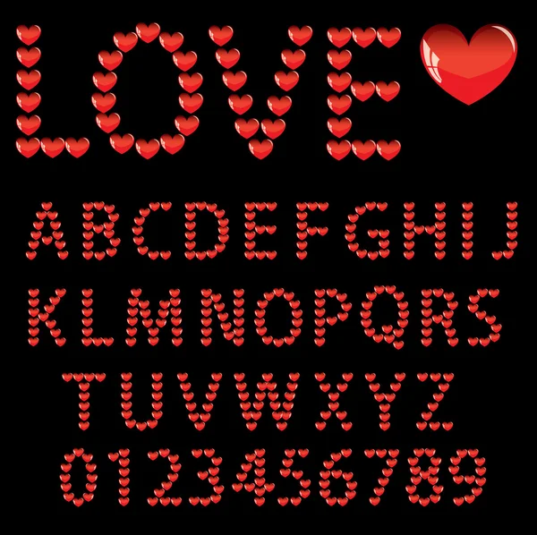 Liebe das Alphabet mit einem Herz Buchstaben und Zahlen — Stockfoto