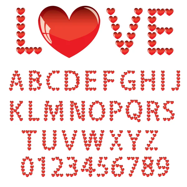 Me encanta el alfabeto con letras y números de corazón —  Fotos de Stock