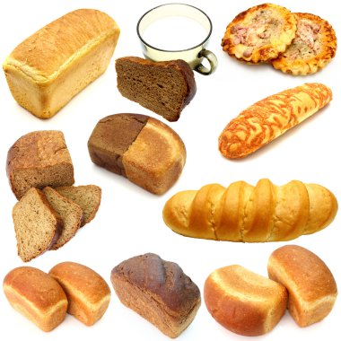 farklı türde ürün yelpazesine ekmek izole üzerinde beyaz backgro