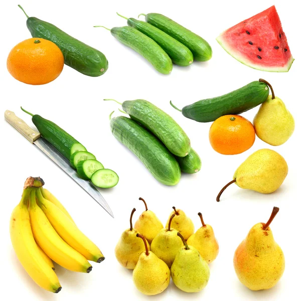 Raccolta di frutta e verdura isolata su fondo bianco — Foto Stock