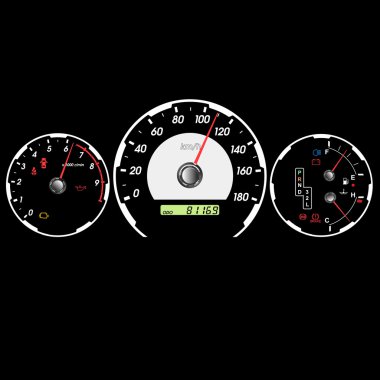 Car speedometer and dashboard at night illustration clipart