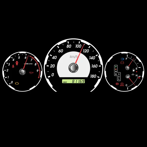 Car speedometer and dashboard at night illustration — 图库照片