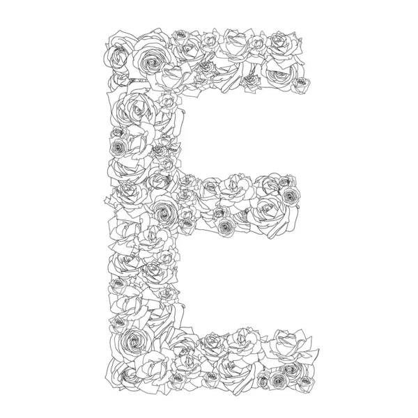 Alphabet des fleurs de roses rouges, caractères E — Photo