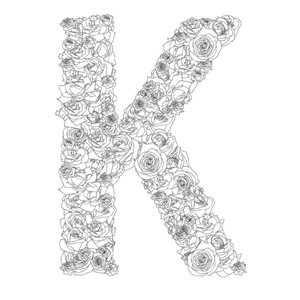 Alfabeto de flores de rosas vermelhas, caracteres K — Fotografia de Stock