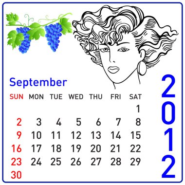 2012 year calendar in September