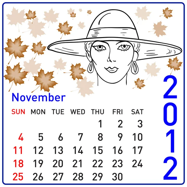 2012 ano calendário em novembro . — Fotografia de Stock